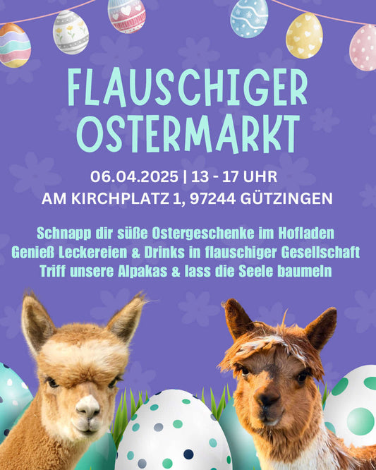 Auswahl an Alpaka-Produkten und Ostergeschenken im Hofladen