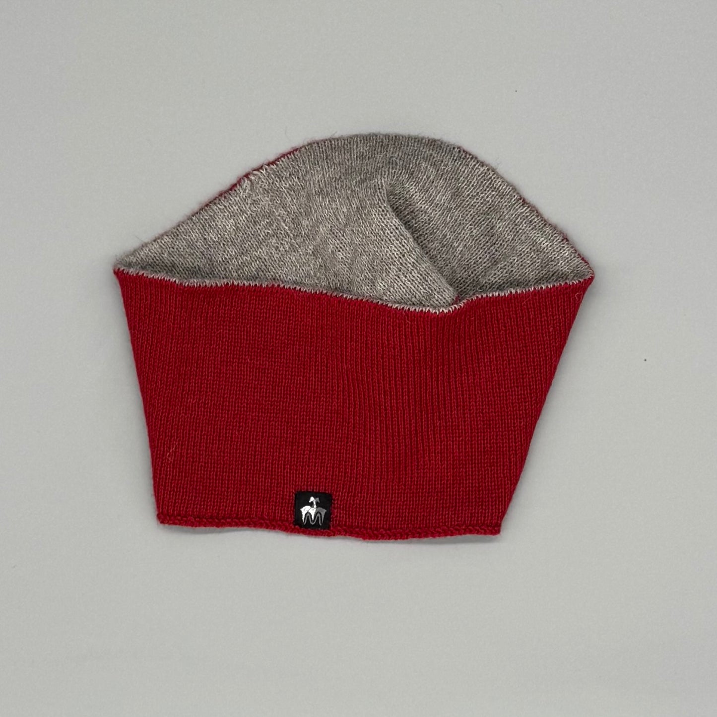 Alpaka Stirnband – 2-farbiges Wendestirnband aus 100% Babyalpaka Wolle in Rot und Grau