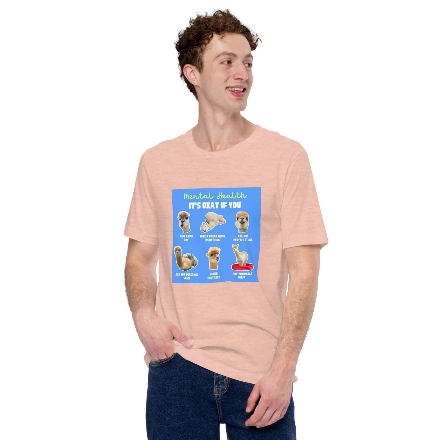 Alpaka Motiv Artikel - T-Shirt mit Herzerwärmendem Design und Botschaft zur psychischen Gesundheit.