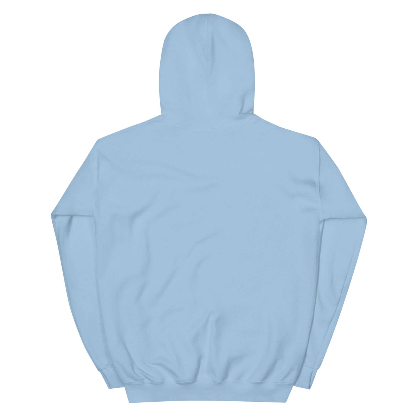 Rückansicht eines blauen Hoodies mit Kapuze, ideal für entspannte Outfits und gemütlichen Tragekomfort.