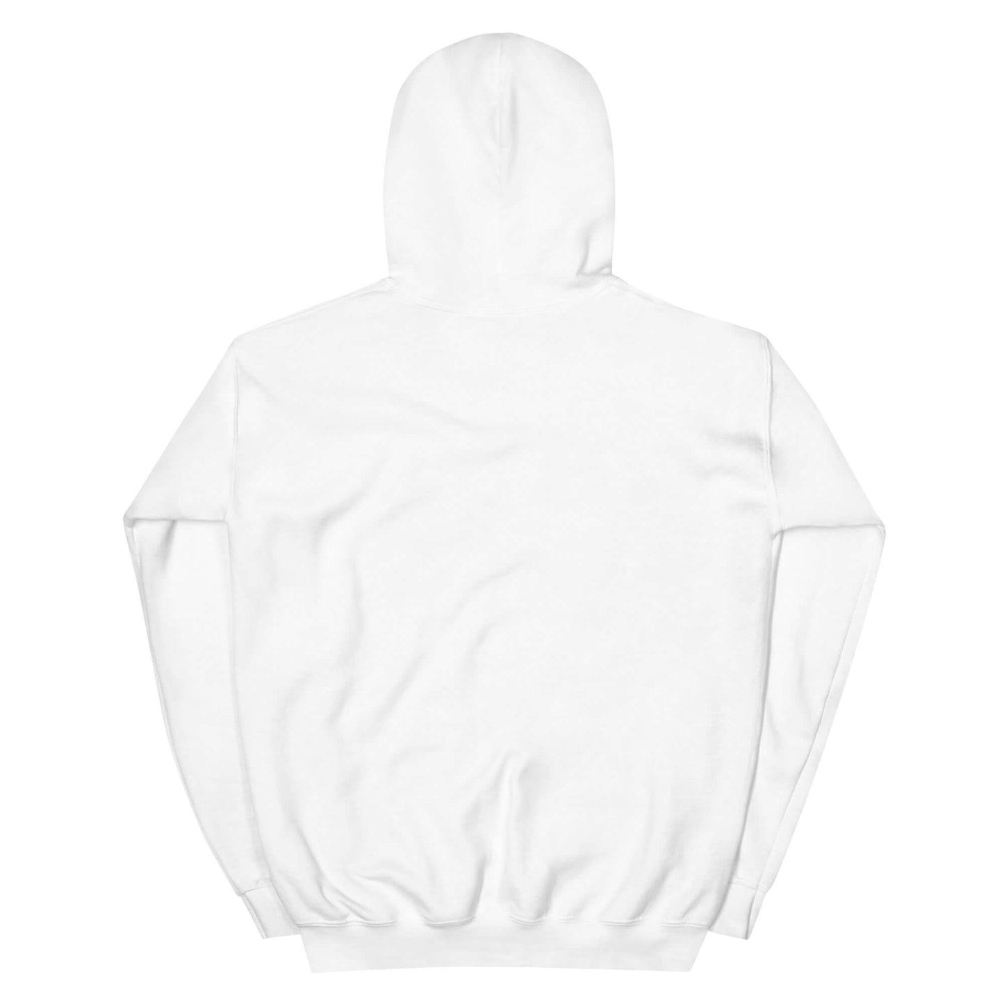 Rückansicht eines weißen Alpaka Hoodies mit Kapuze, ideal für gemütlichen Tragekomfort.