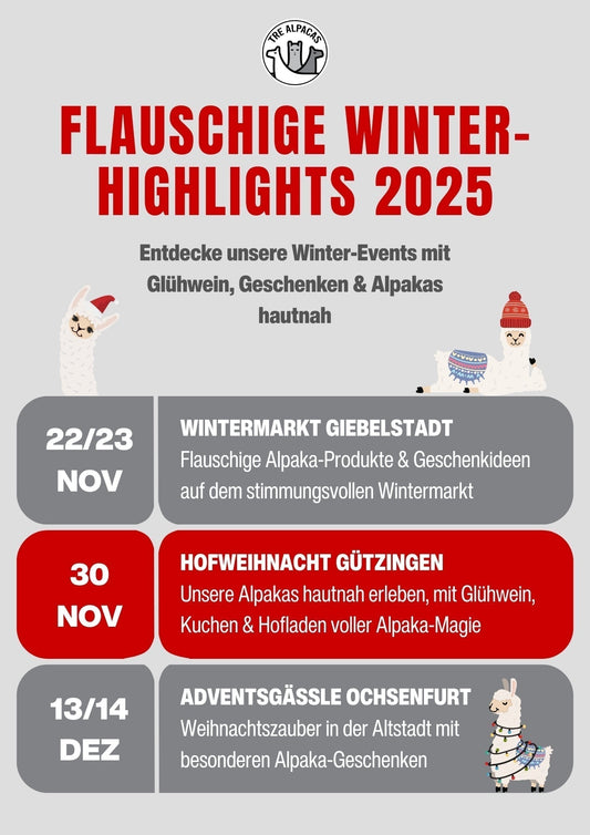 Flauschige Winter-Events mit unseren Alpakas und Alpaka-Geschenkideen in Unterfranken