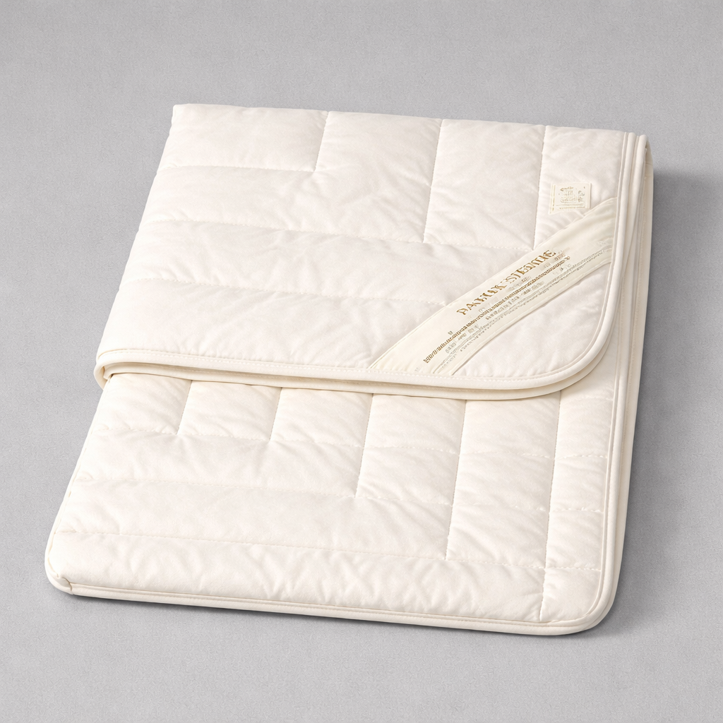 Alpaka Steppdecke für warme Tage aus Alpakawolle in beige mit Längssteppung, ideal für angenehmes Schlafklima.