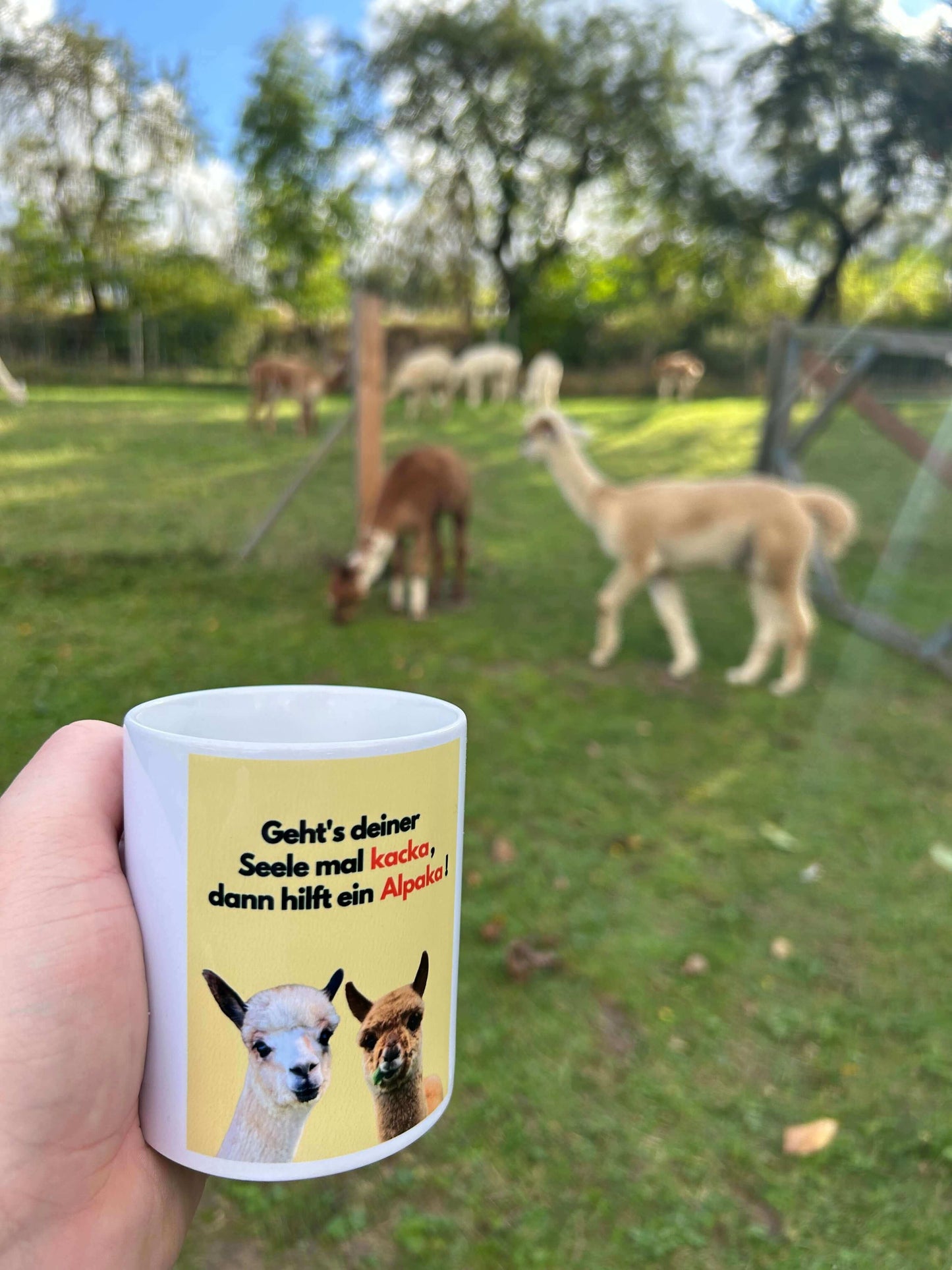 Alpaka Keramik-Tasse "Geht's deiner Seele mal kacka" – Lustige Geschenkidee für Alpaka-Fans, 325ml