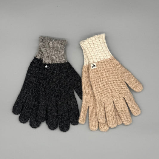 Baby-Alpakawolle Handschuhe Herren in Schwarz und Beige, warm und weich, ideal für große Hände.