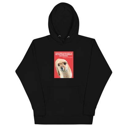 Hoodie mit Alpaka Motiv in Schwarz mit Alpaka-Greta Motiv und Spruch "Schau einem Alpaka nie zu tief..."