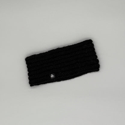 Alpaka Stirnband aus 100% Baby Alpaka in Schwarz mit Röllchenmuster – extra warm und weich.