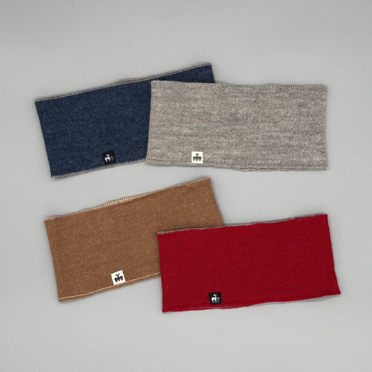 Alpaka Stirnband – 2-farbiges Wendestirnband aus 100% Babyalpaka Wolle in verschiedenen Farben.
