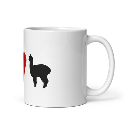 Weiße Keramiktasse 325ml mit Herz-Design und Alpaka Motiv – Geschenkidee für Tierliebhaber