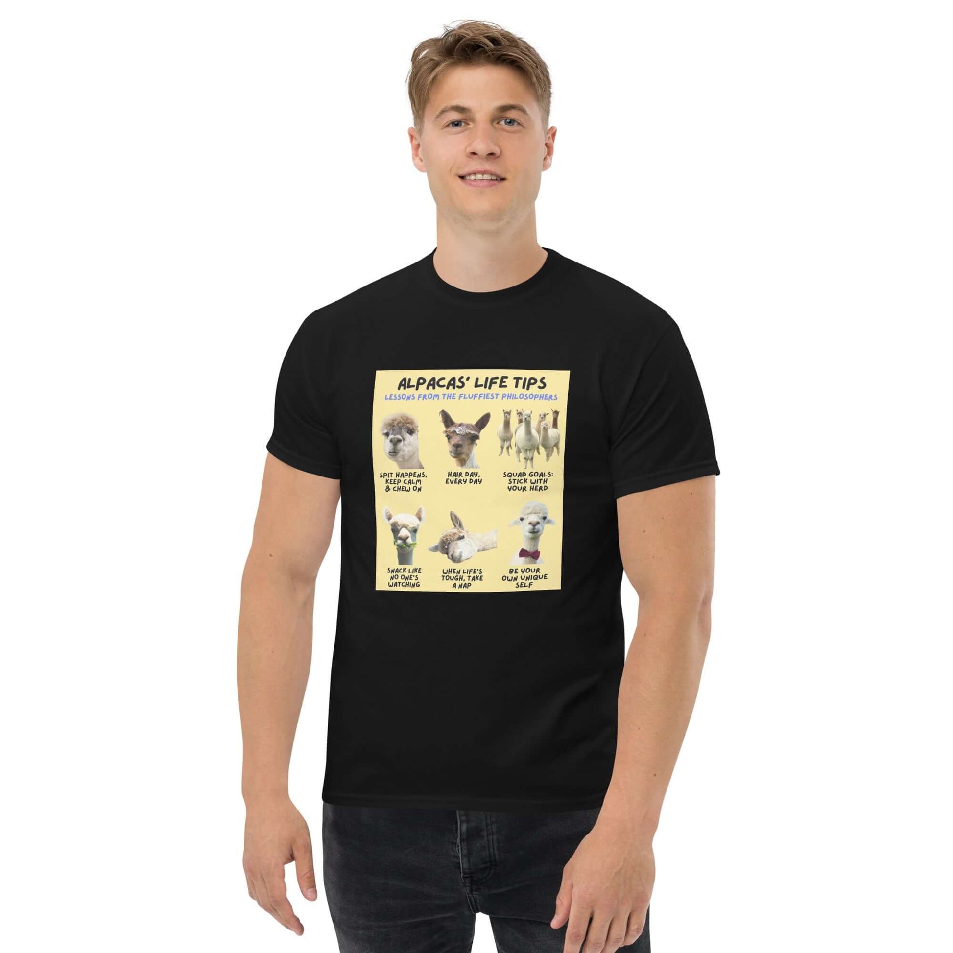 Buntes Unisex Alpaka T-Shirt mit humorvollem Tiermotiv