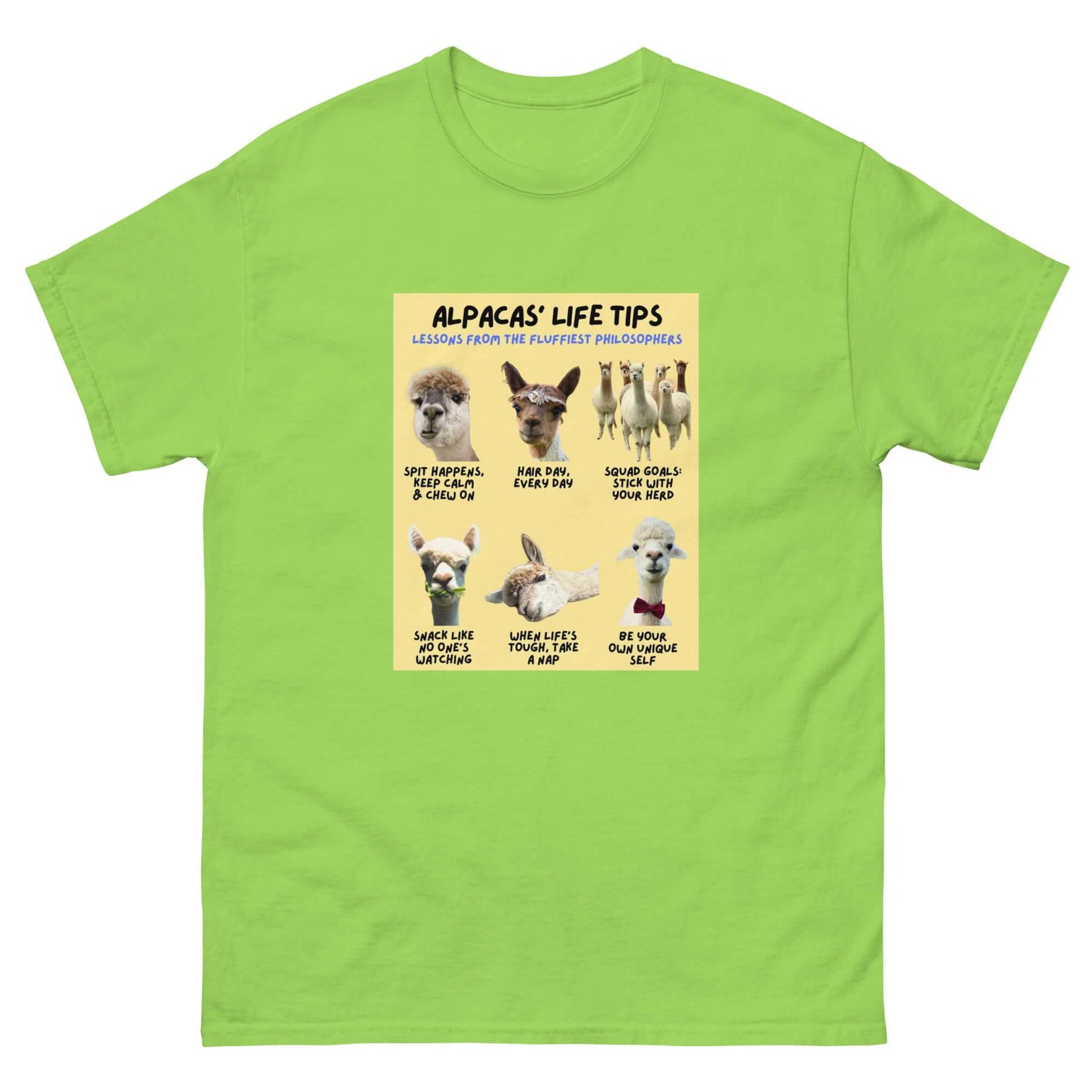 Alpaka T-Shirt mit 'Alpacas Life Tips' Print in leuchtenden Farben