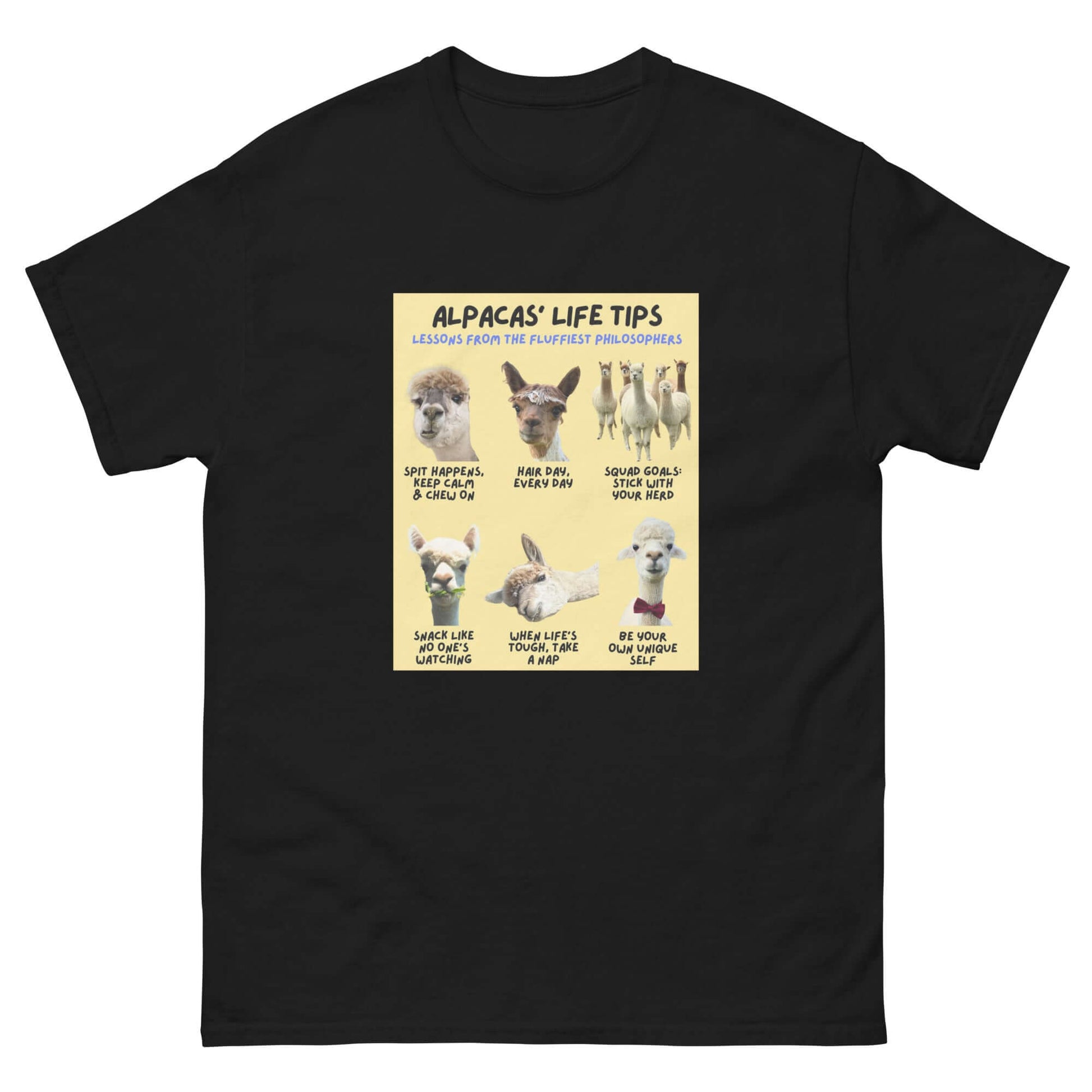 Lustiges Alpaka T-Shirt mit Spruch 'Spit happens, keep calm and chew on'