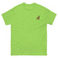 Helle grüne T-Shirt mit gesticktem Alpaka-Emoji auf der Brust, ideal für Alpaka-Fans.