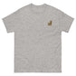 Graues Unisex T-Shirt mit gesticktem Alpaka Emoji auf der Brust, aus 100% Baumwolle, ideal für Alpaka-Fans.