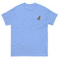 T-Shirt in hellblau mit gesticktem Alpaka Emoji auf der Brust, 100% Baumwolle, ideal für Alpaka-Fans.