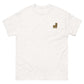 Weißes T-Shirt mit gesticktem alpaka-förmigen Emoji auf der Brust, ideal für Alpaka-Fans.