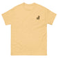 Gelbes T-Shirt mit gesticktem Alpaka-Emoji, ideal für Alpaka-Fans, aus 100% Baumwolle.