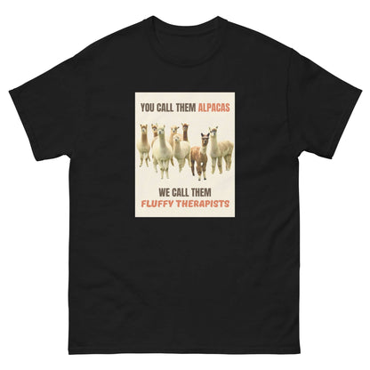 alpaka t-shirt spruch fluffy therapists unisex baumwolle