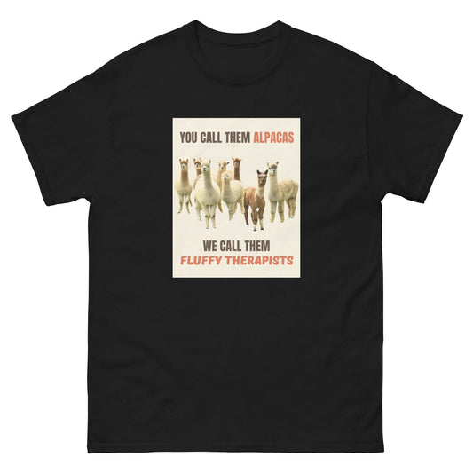 alpaka t-shirt spruch fluffy therapists unisex baumwolle