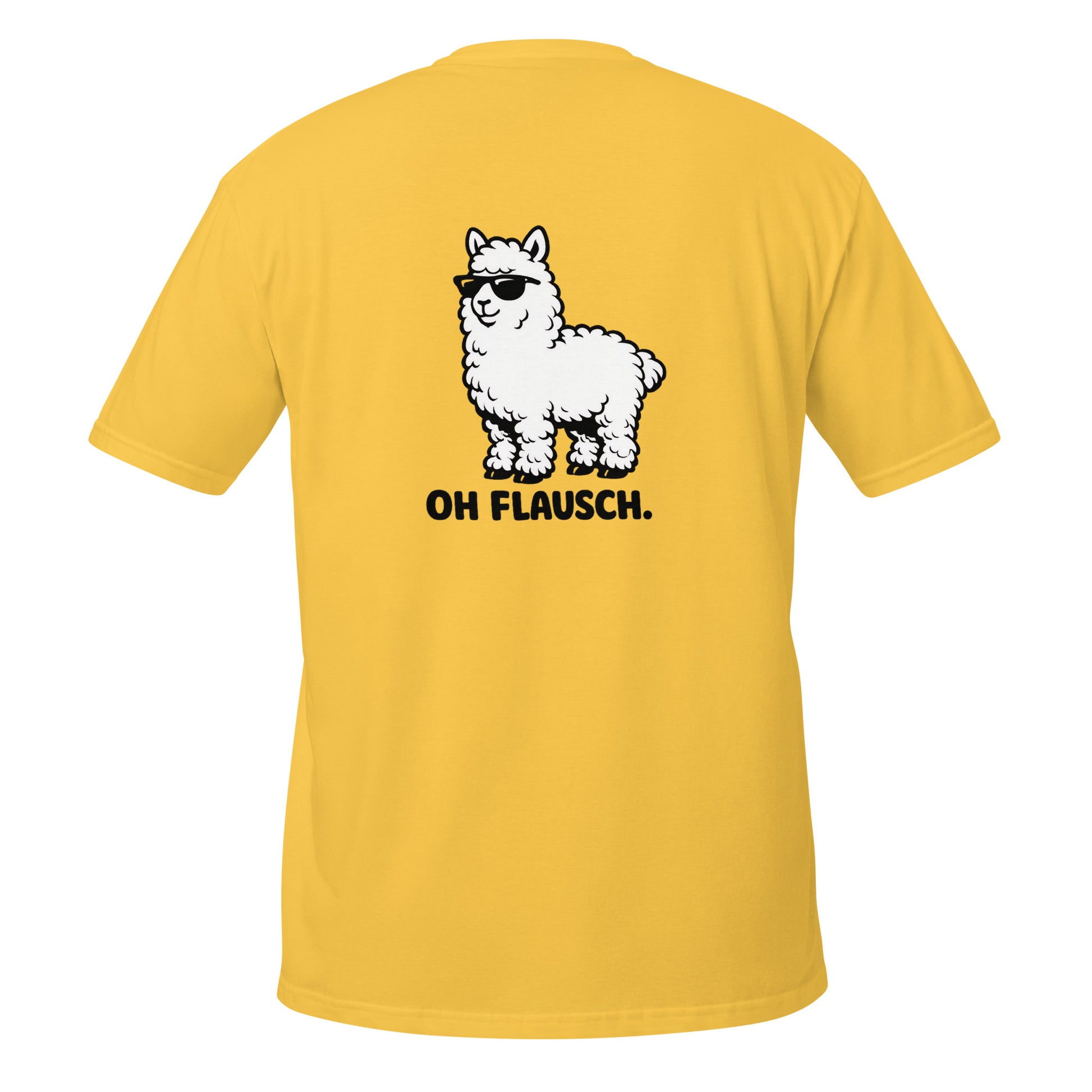 Lustiges Alpaka T-Shirt „Oh Flausch" mit einem süßen Alpaka-Motiv auf der Rückseite.