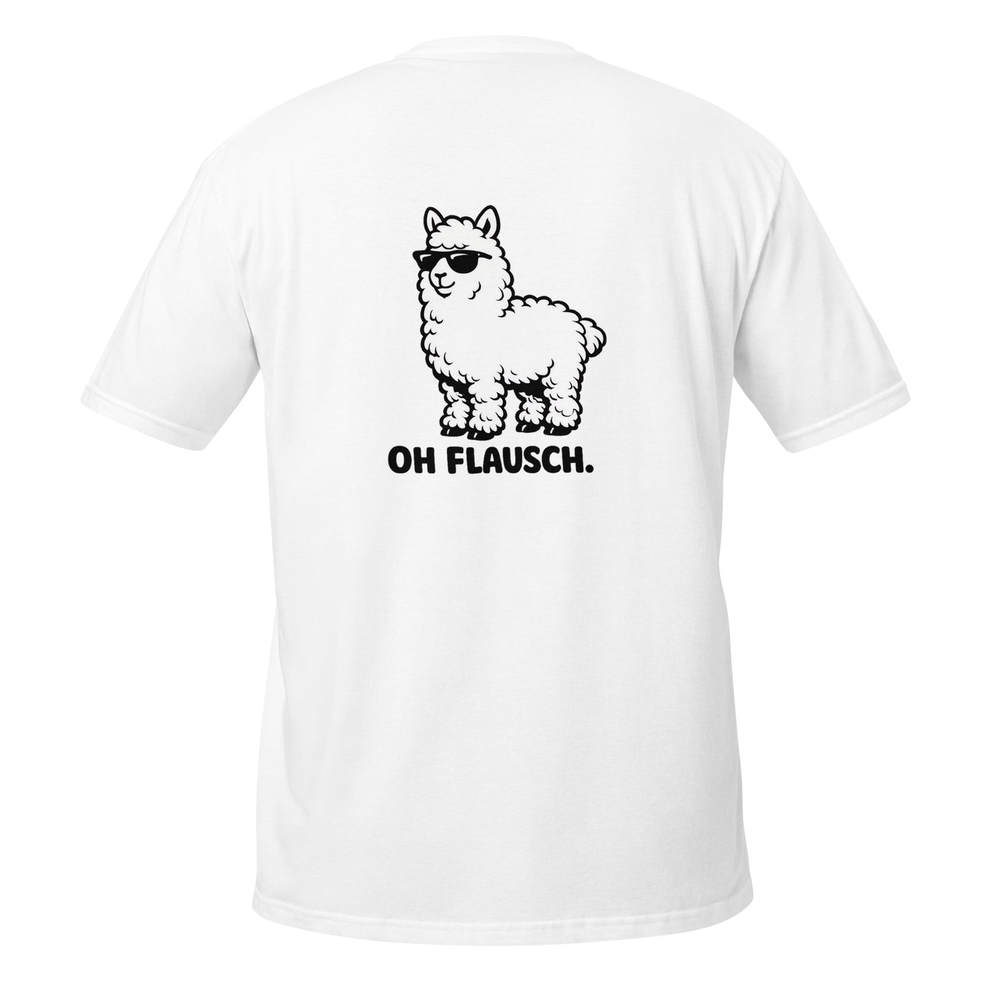 Lustiges Alpaka T-Shirt mit Aufdruck "Oh Flausch." für Alpaka Fans in Weiß.
