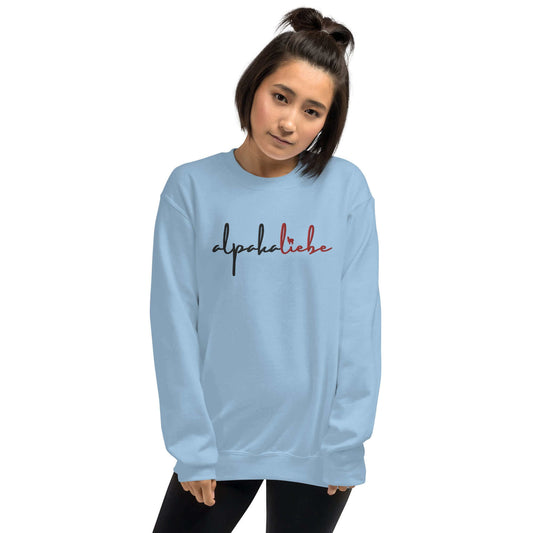 Alpaka Liebhaber Pullover – Unisex Rundhals Pullover mit "alpakaliebe" Stickerei