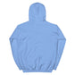 Rückansicht eines niedlichen, hellblauen Alpaka Hoodies mit Kapuze und weichem Material.