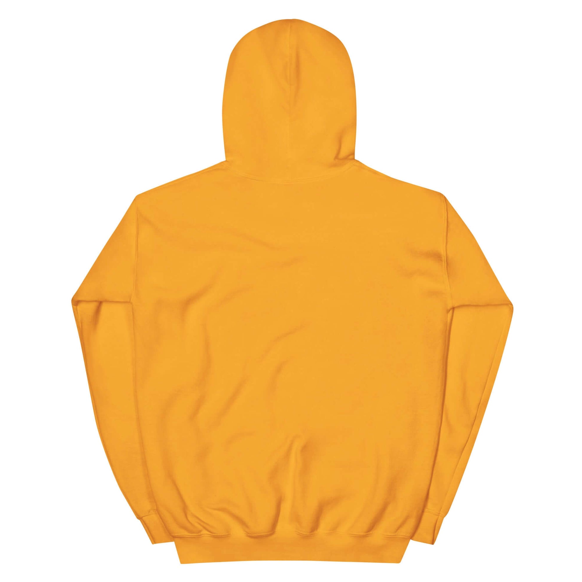 Rückansicht eines gelben Hoodies mit Kapuze, ideal für gemütliche Anlässe.