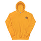 Niedlicher gelber Alpaka Hoodie mit Kapuze, besticktes Herz und zwei Alpakas im Emoji-Stil.