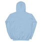 Rückansicht eines blauen Hoodies mit Kapuze, ideal für entspannte Outfits und gemütlichen Tragekomfort.