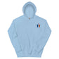 Niedlicher blauer Alpaka Hoodie mit Kapuze, besticktes Herz und zwei Alpakas.