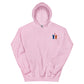 Niedlicher rosa Alpaka Hoodie mit besticktem Herz und zwei Alpakas in Emoji-Stil.