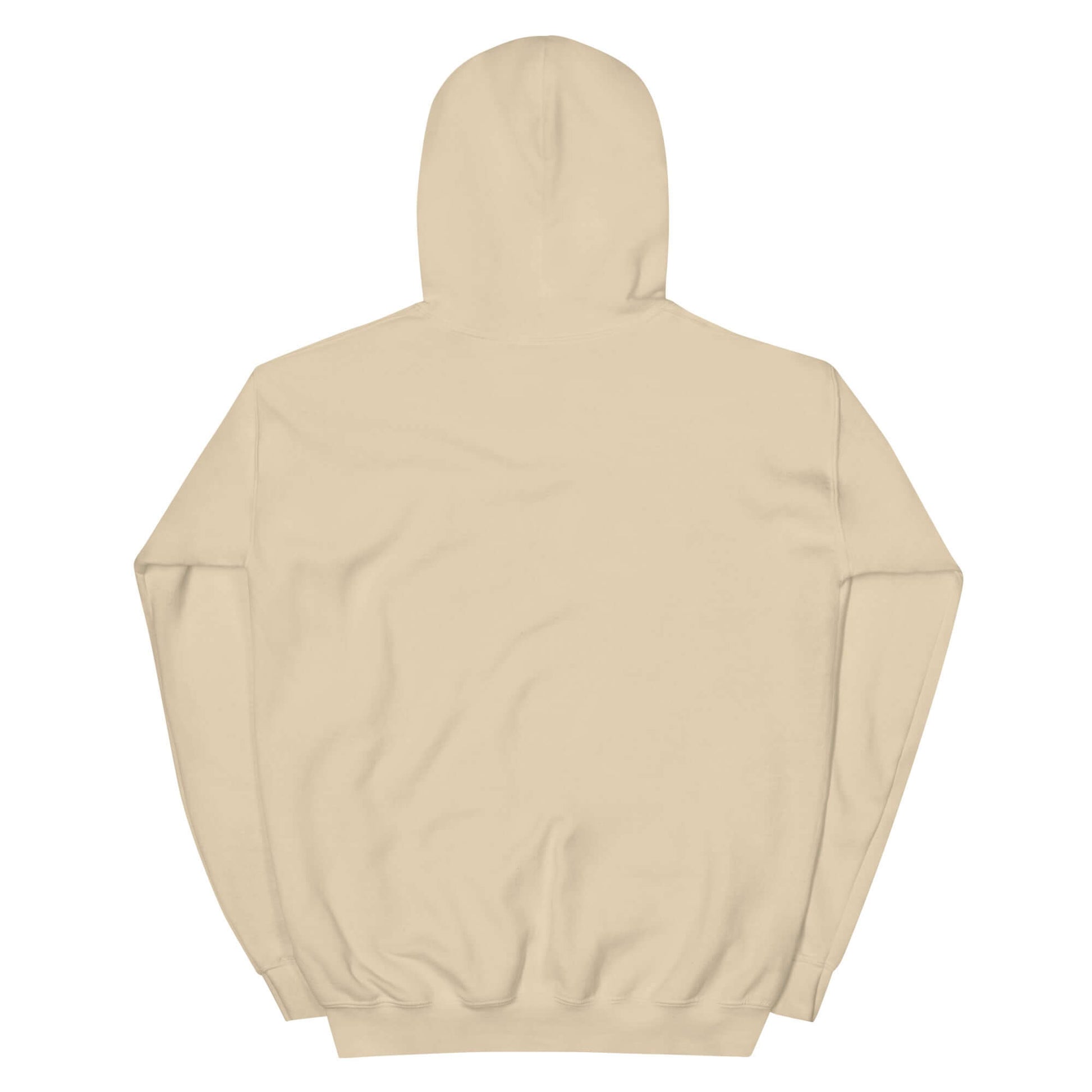 Beige unisex Hoodie mit Kapuze, schlichtes Design, ideal für Gemütlichkeit und Alltag.