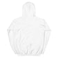 Rückansicht eines weißen Alpaka Hoodies mit Kapuze, ideal für gemütlichen Tragekomfort.