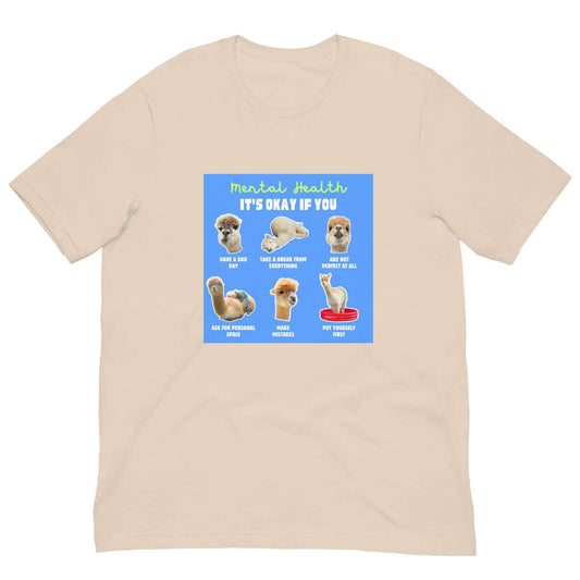 Stylisches Alpaka-Motiv T-Shirt mit Mental Health Slogan – Self Care Statement für Damen und Herren im Alpaka Shop