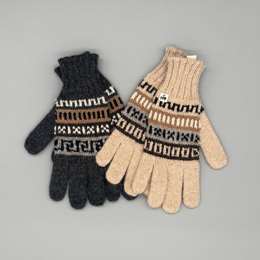Baby-Alpaka Handschuhe im Andenmuster in Anthrazit und Beige für Damen und Herren